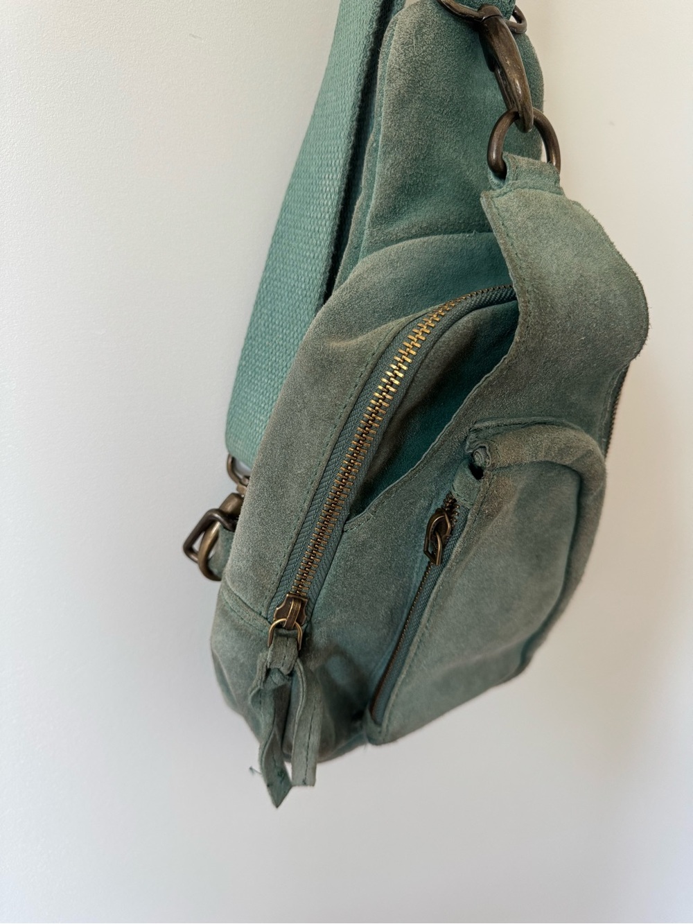 Free People Hudson Suede Sling Bag Teal Leather Crossbody Boho - Picture 5 of 12